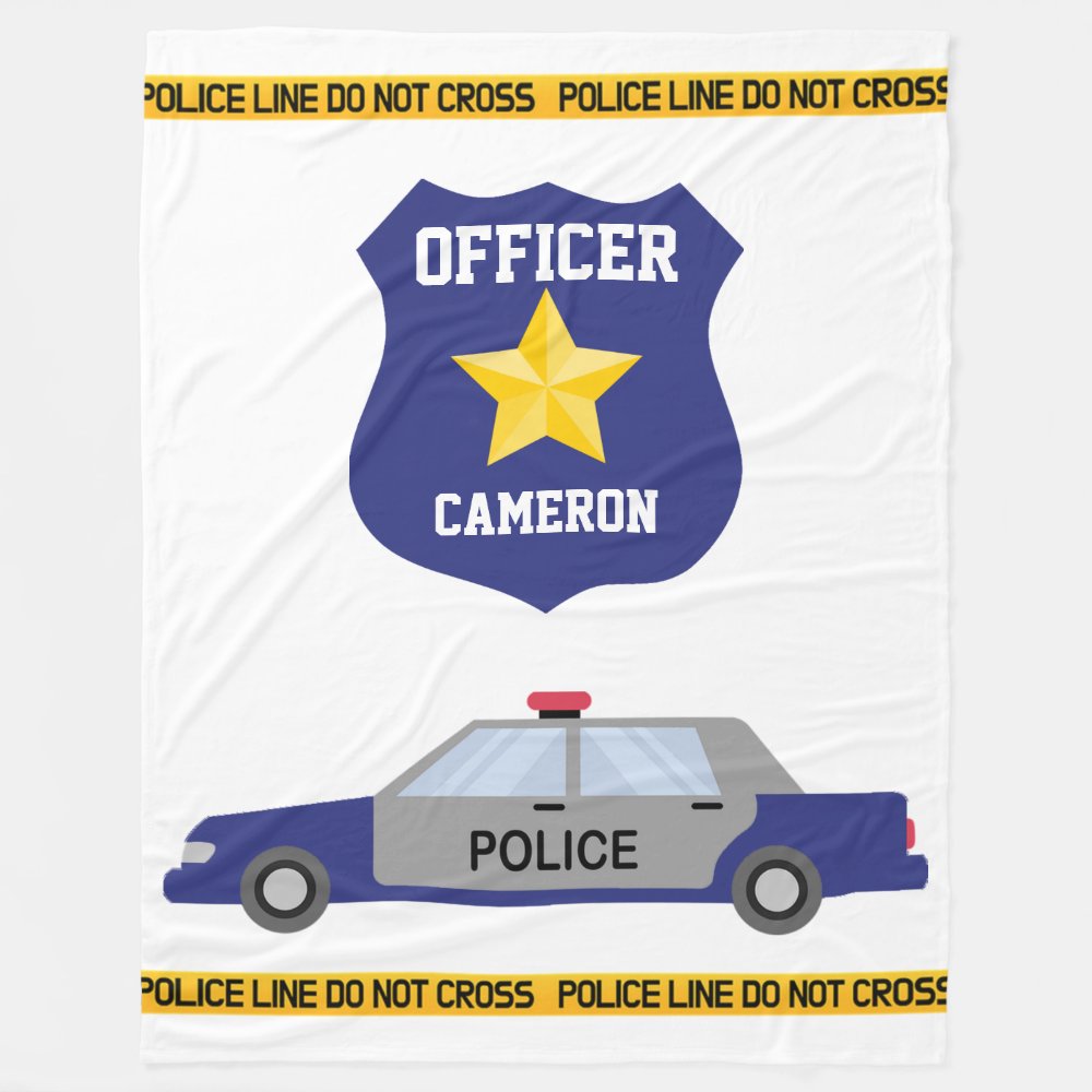 blue police car and custom name officer badge fleece blanket r2473927d65614bcaa49a7eecc3c8d5f3 zkij0 1000 - Police Gifts