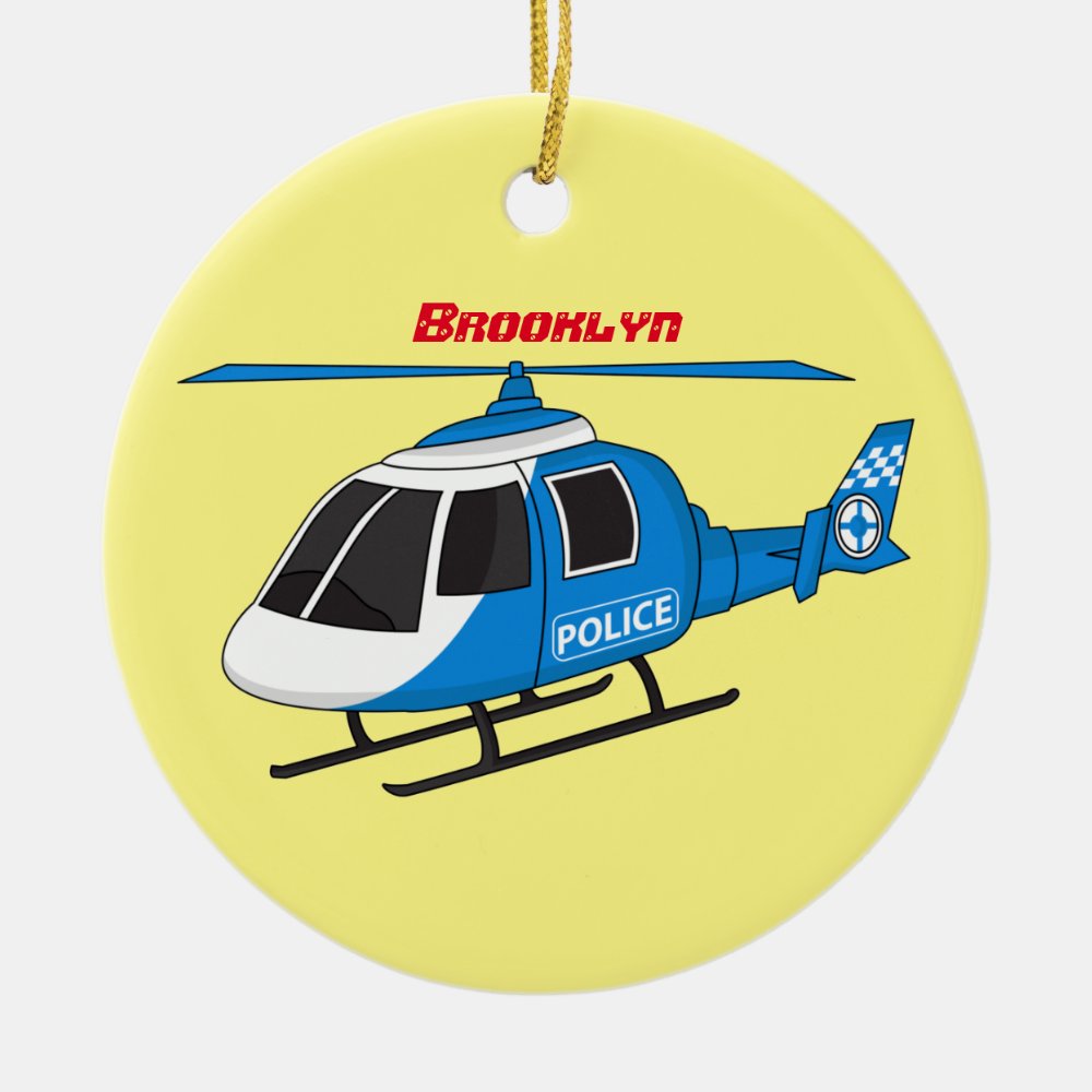 cute police department helicopter chopper cartoon ceramic ornament - Police Gifts
