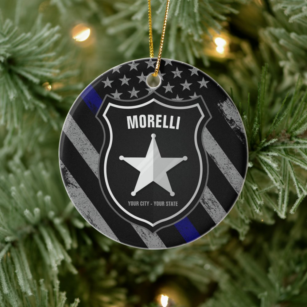 personalized name police officer sheriff cop flag ceramic ornament r5374bee42c5648f3b7ff58e9722e84e4 05wi1 8byvr 1000 - Police Gifts