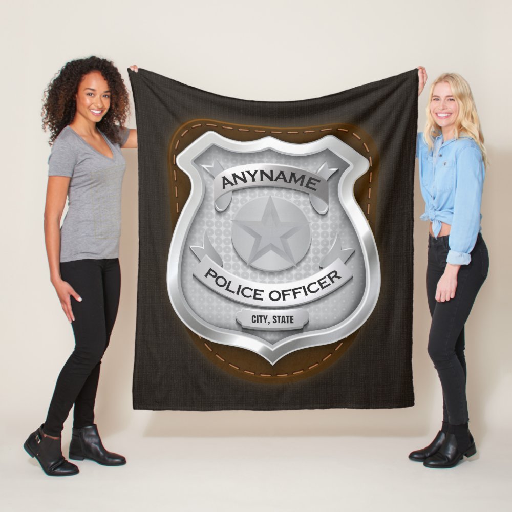 personalized police officer sheriff cop name badge fleece blanket - Police Gifts