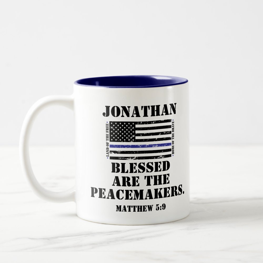 police appreciation support blue line scripture two tone coffee mug - Police Gifts