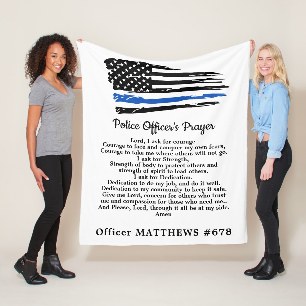 police officer prayer thin blue line american flag fleece blanket - Police Gifts