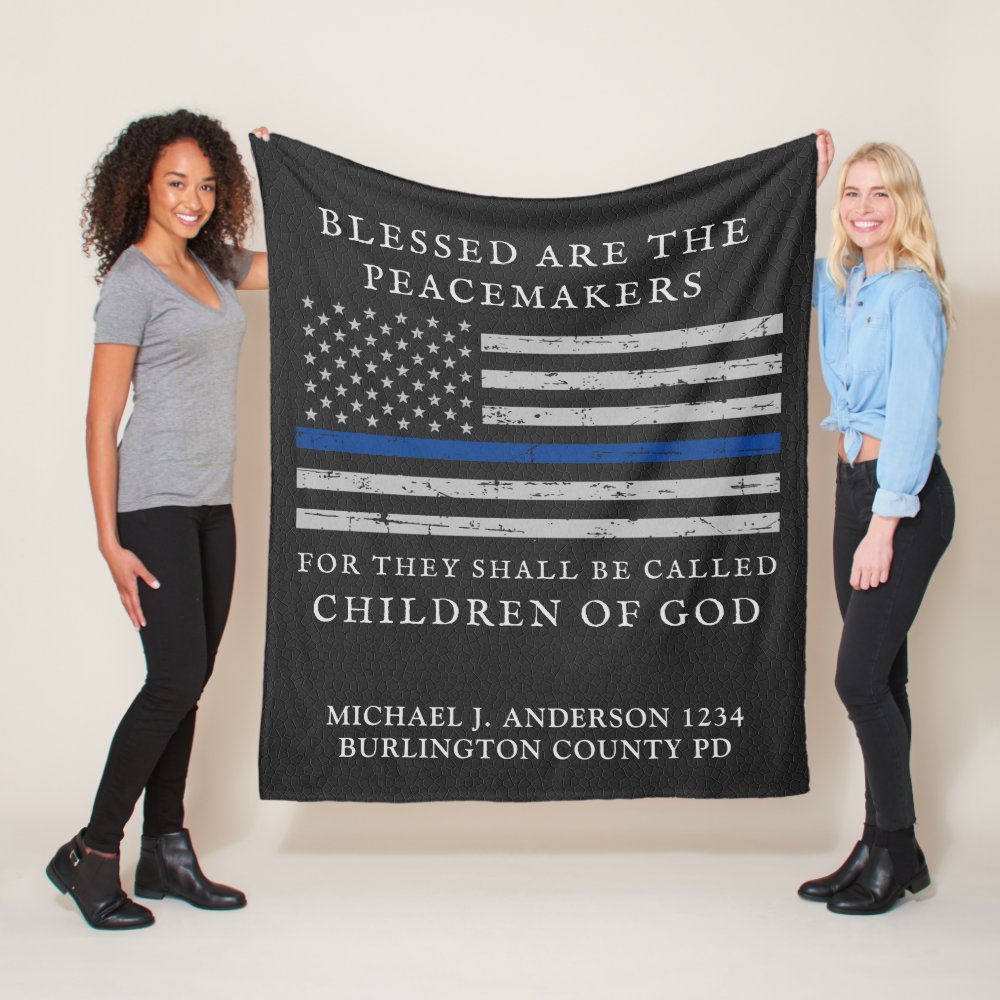police officer worn flag name thin blue line fleece blanket - Police Gifts