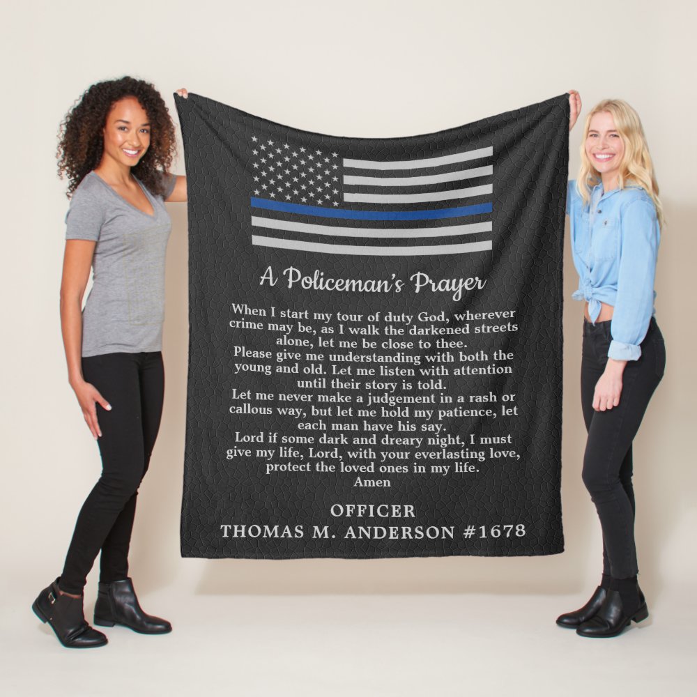 thin blue line flag police policemans prayer fleece blanket - Police Gifts
