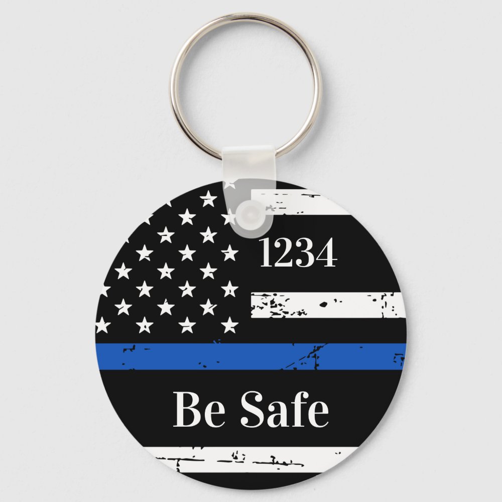 thin blue line personalized badge number police ke keychain rc12f9ce7328e49c38343ca1ccba52974 c01k3 1000 - Police Gifts