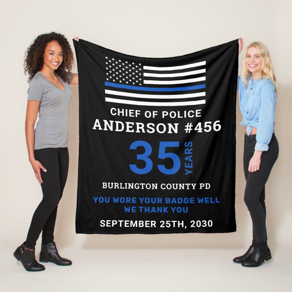 thin blue line personalized police retirement fleece blanket - Police Gifts