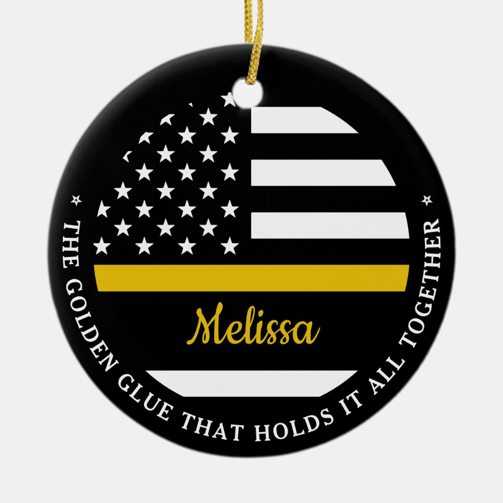 thin gold line golden glue 911 dispatcher ceramic ornament - Police Gifts