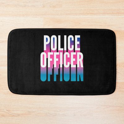 Police Officer With Long Gradient Shadow Bath Mat Official Police Merch