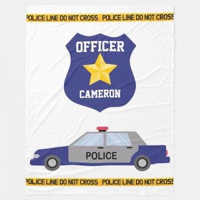 blue police car and custom name officer badge fleece blanket r2473927d65614bcaa49a7eecc3c8d5f3 zkij0 1000 - Police Gifts