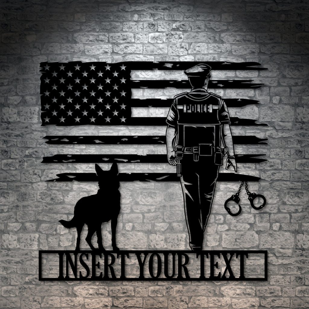 American Police Officer And K9 Dog Personalized Metal Sign