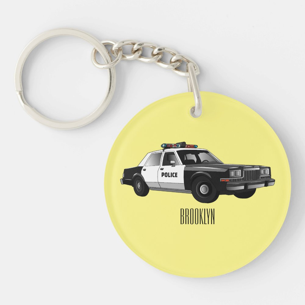 Police Car Illustration Personalized Keychain