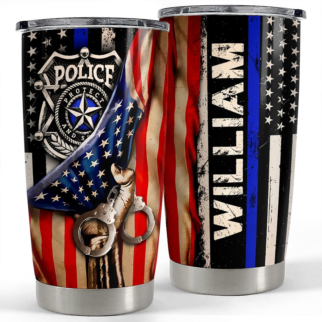 Police American Flag Personalized Tumbler