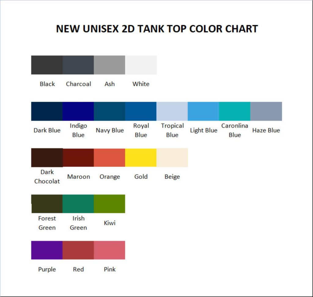 tank top color chart - Police Gifts